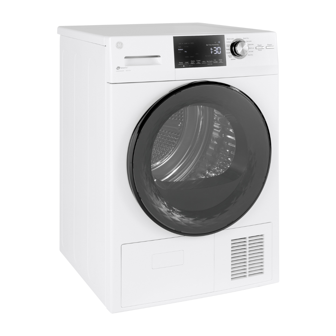 Ensemble laveuse/sécheuse à condensation frontal 24″ GE (déballé)