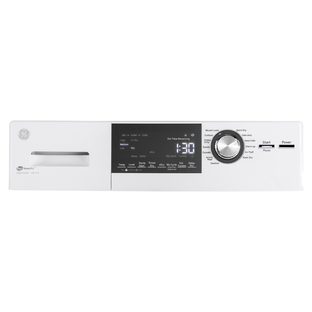 Ensemble laveuse/sécheuse à condensation frontal 24″ GE (déballé)