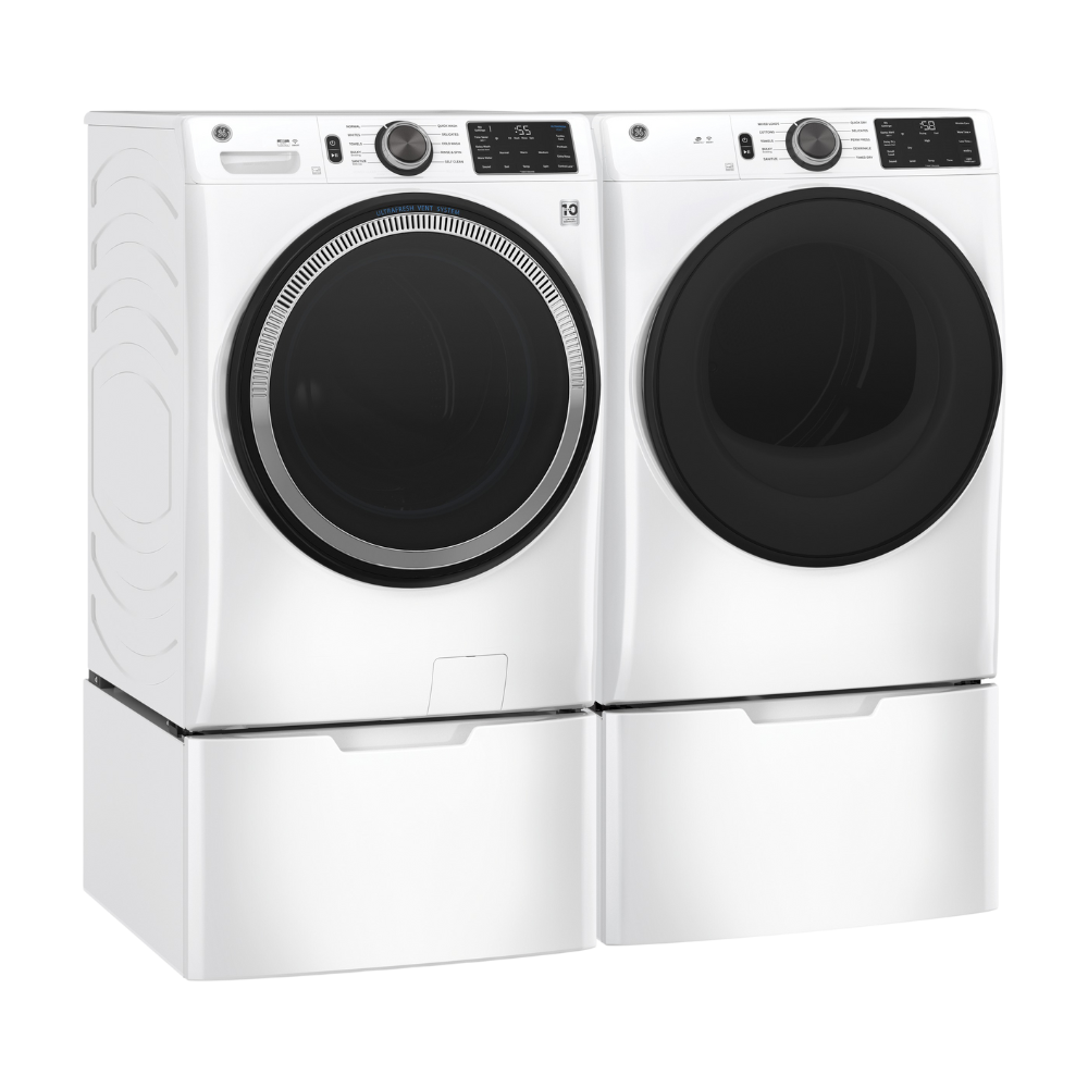 Laveuse frontale 28″ de 5,5 pi³ GE blanche (déballée)