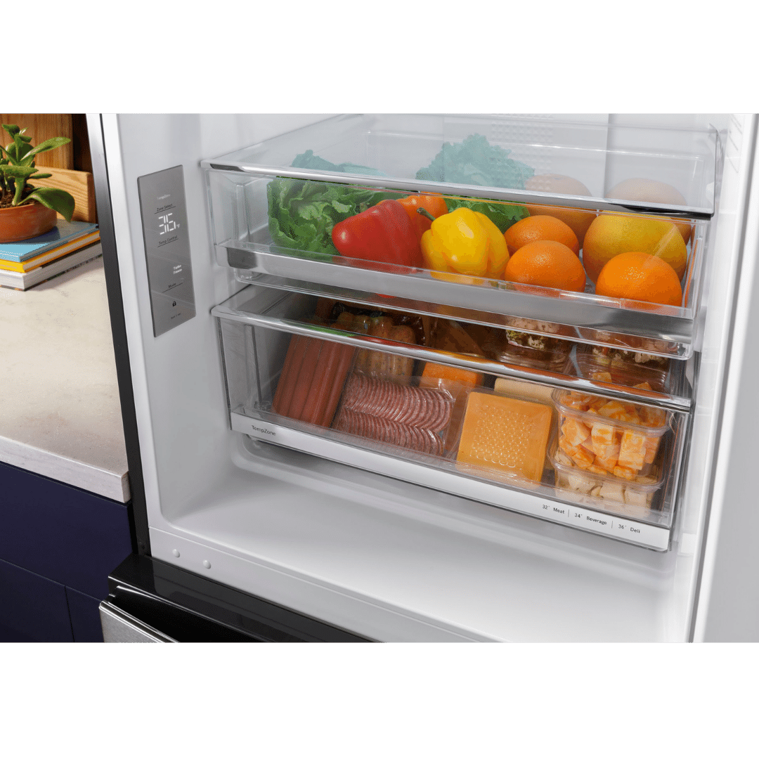 Réfrigérateur à congélateur inférieur 12 pi³ GE inox (déballé)