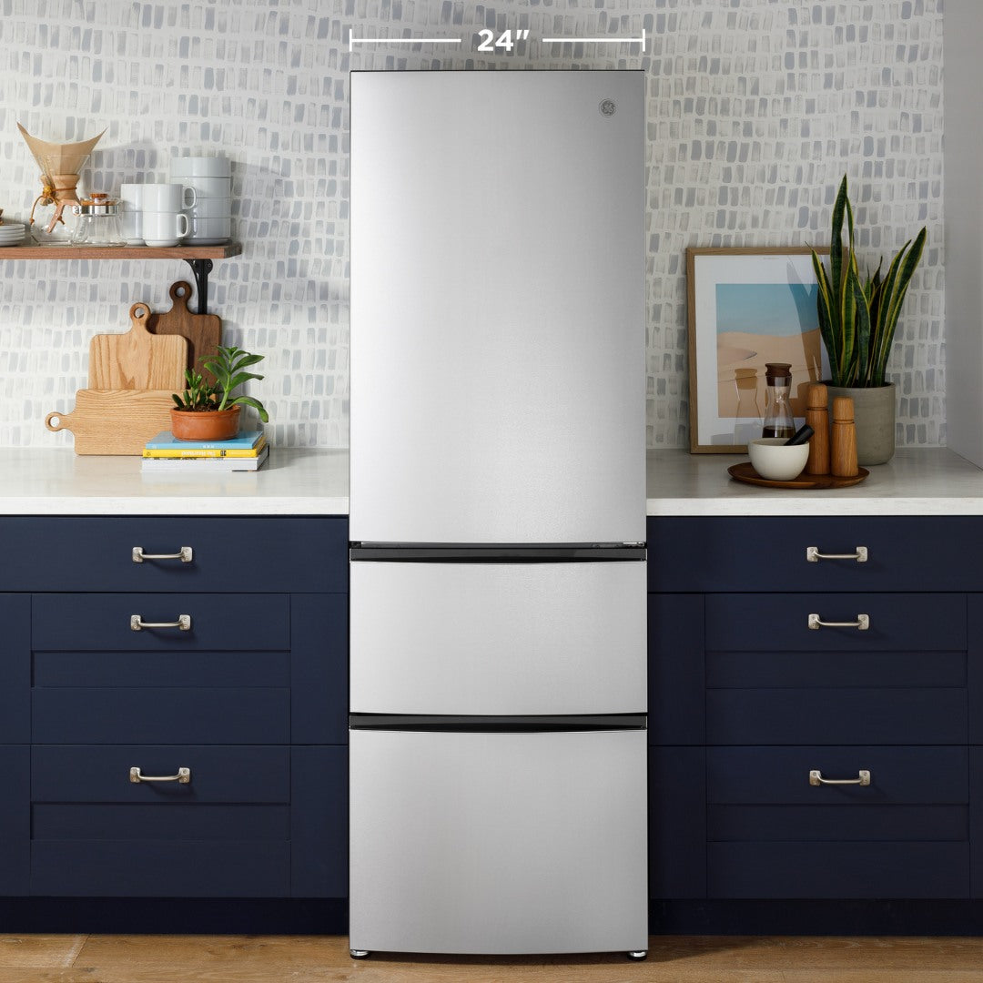 Réfrigérateur à congélateur inférieur 12 pi³ GE inox (déballé)