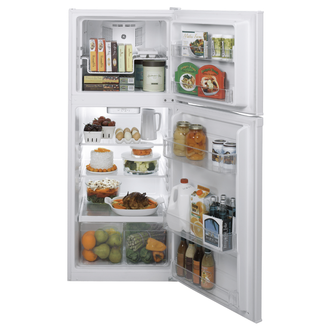 Réfrigérateur à congélateur supérieur 24 po de large 12 pi³ GE blanc (déballé)