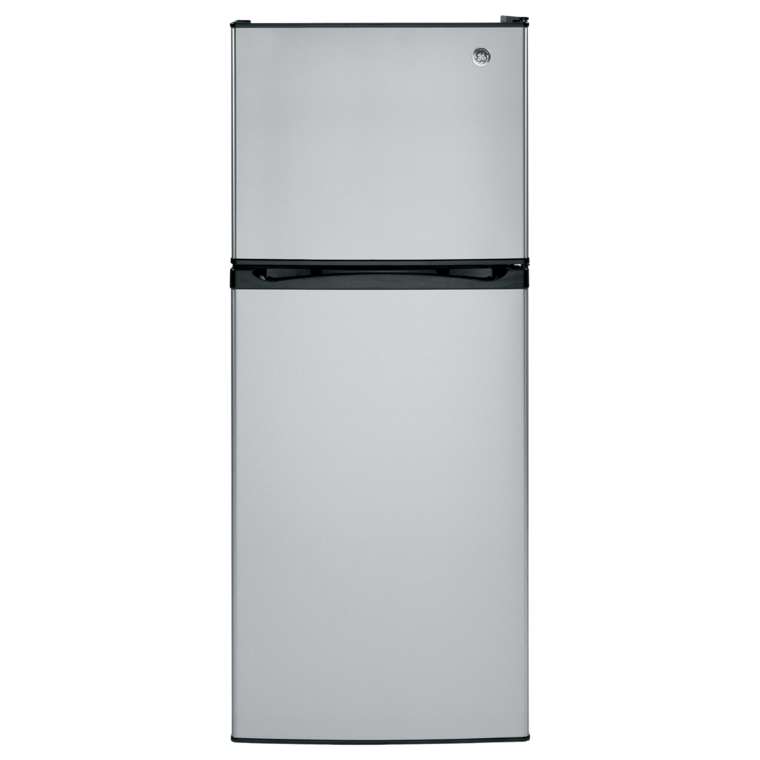 Réfrigérateur à congélateur supérieur 24 po de large 12 pi³ GE inox (déballé)