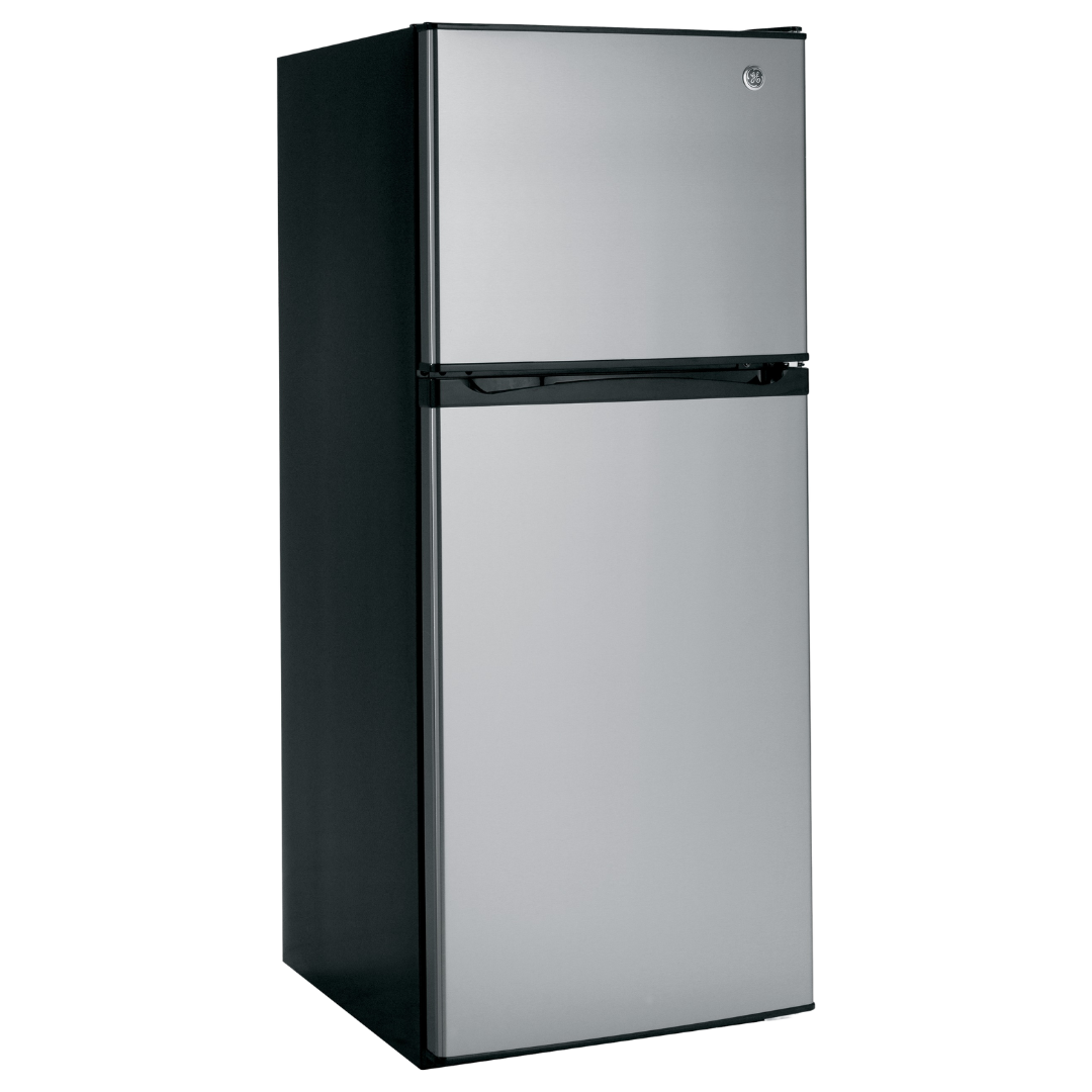 Réfrigérateur à congélateur supérieur 24 po de large 12 pi³ GE inox (déballé)