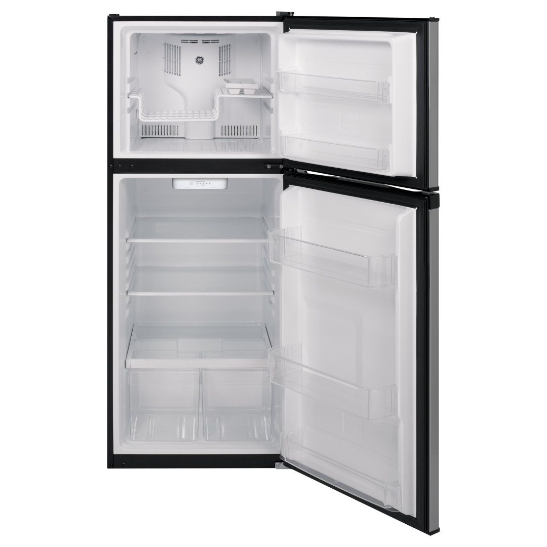 Réfrigérateur à congélateur supérieur 24 po de large 12 pi³ GE inox (déballé)