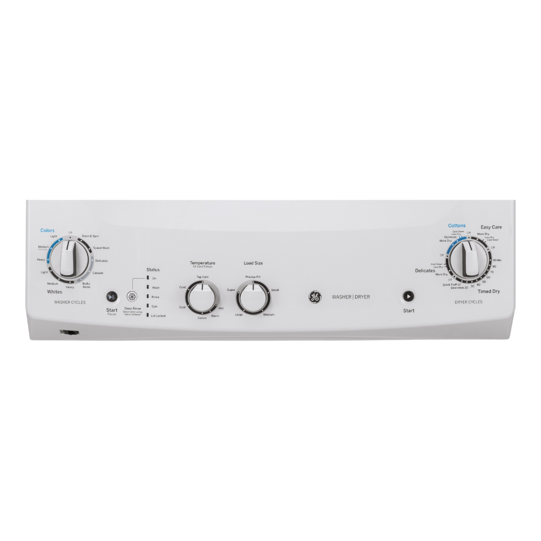 Buanderie superposée laveuse & sécheuse électrique 24″ GE blanc (déballé)