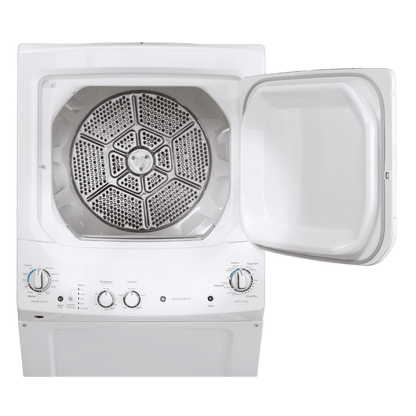 Buanderie superposée laveuse & sécheuse électrique 24″ GE blanc (déballé)