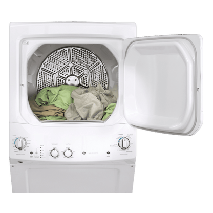 Buanderie superposée laveuse & sécheuse électrique 24″ GE blanc (déballé)