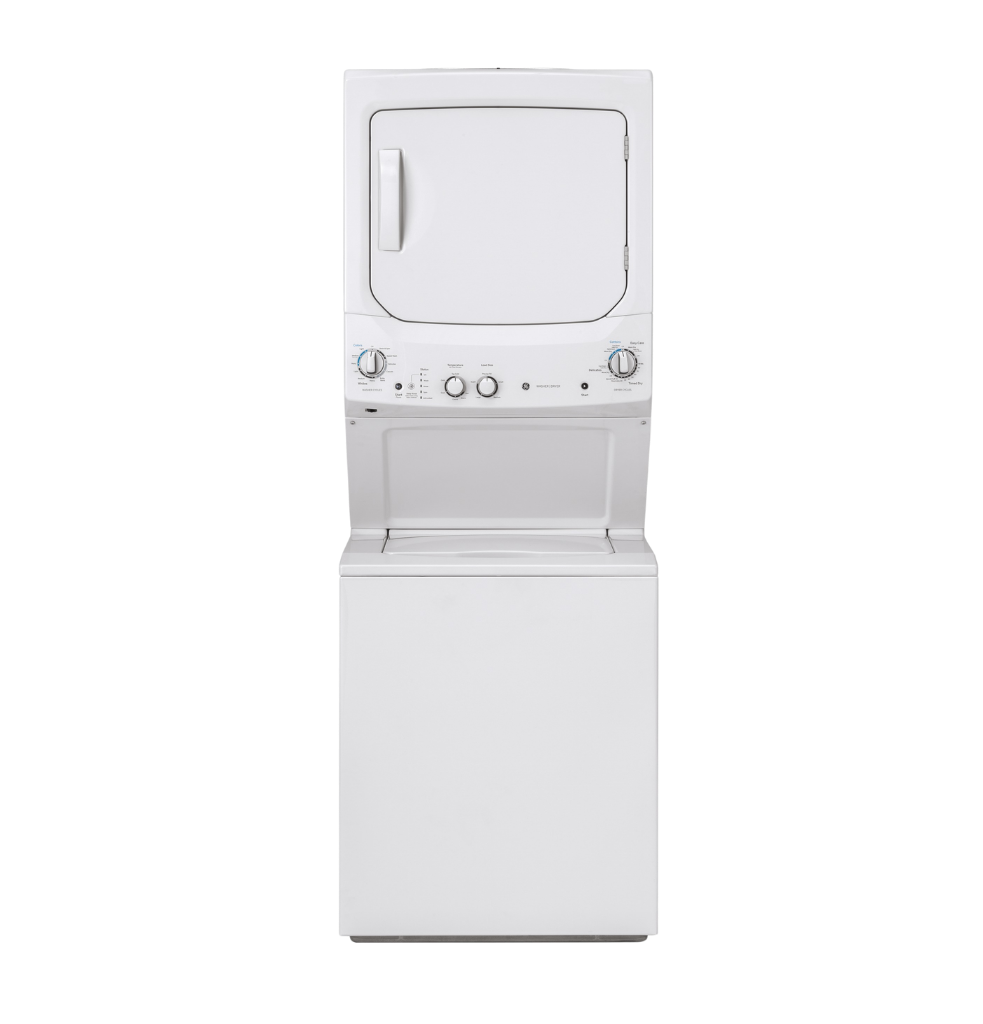 Buanderie superposée laveuse & sécheuse électrique 27″ GE blanc (déballé)
