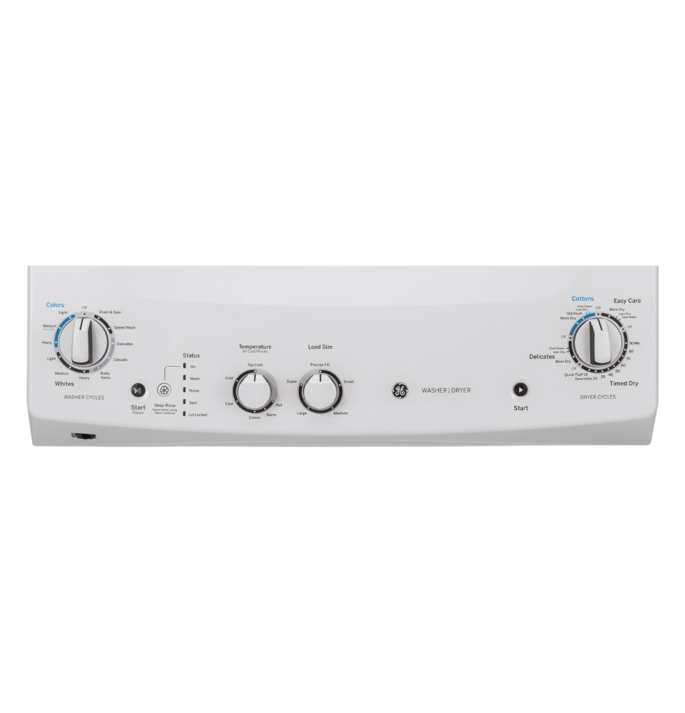 Buanderie superposée laveuse & sécheuse électrique 27″ GE blanc (déballé)