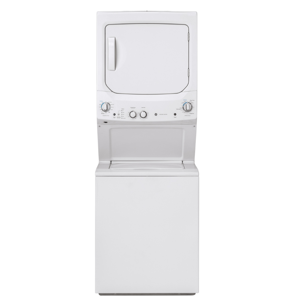 Buanderie superposée laveuse & sécheuse au gaz 27″ GE blanc (déballé)