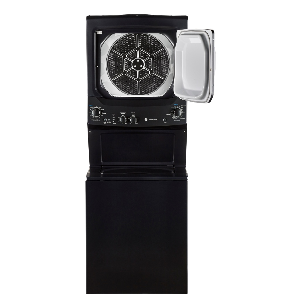 Buanderie superposée laveuse & sécheuse électrique 27″ GE gris diamant (déballé)