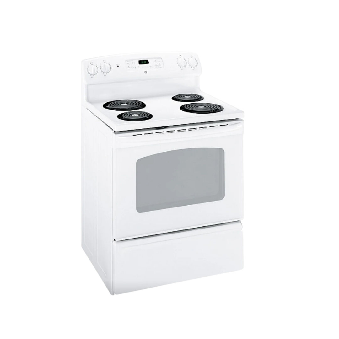 Cuisinière électrique 30″ GE avec four de 5 pi³ et serpentins Sensi-Temp blanche (déballée)