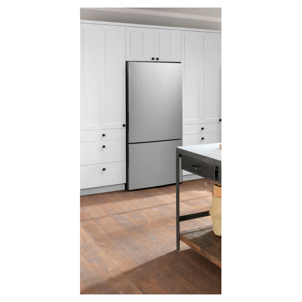 GE 31" Wide 17 cu. ft. Counter-Depth Bottom-Freezer Refrigerator in Stainless Steel (Open Box)