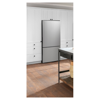 GE 31" Wide 17 cu. ft. Counter-Depth Bottom-Freezer Refrigerator in Stainless Steel (Open Box)