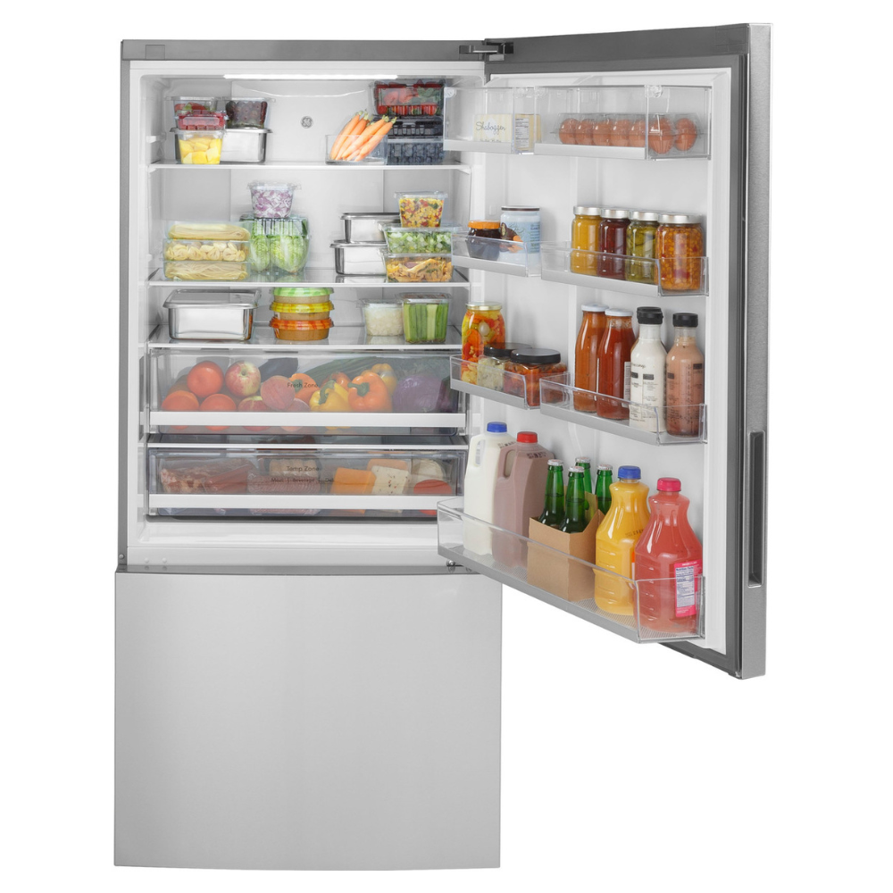 GE 31" Wide 17 cu. ft. Counter-Depth Bottom-Freezer Refrigerator in Stainless Steel (Open Box)