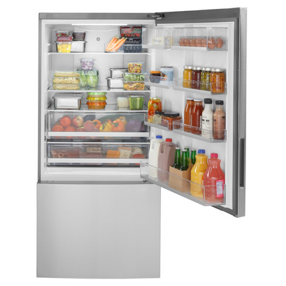 GE 31" Wide 17 cu. ft. Counter-Depth Bottom-Freezer Refrigerator in Stainless Steel (Open Box)