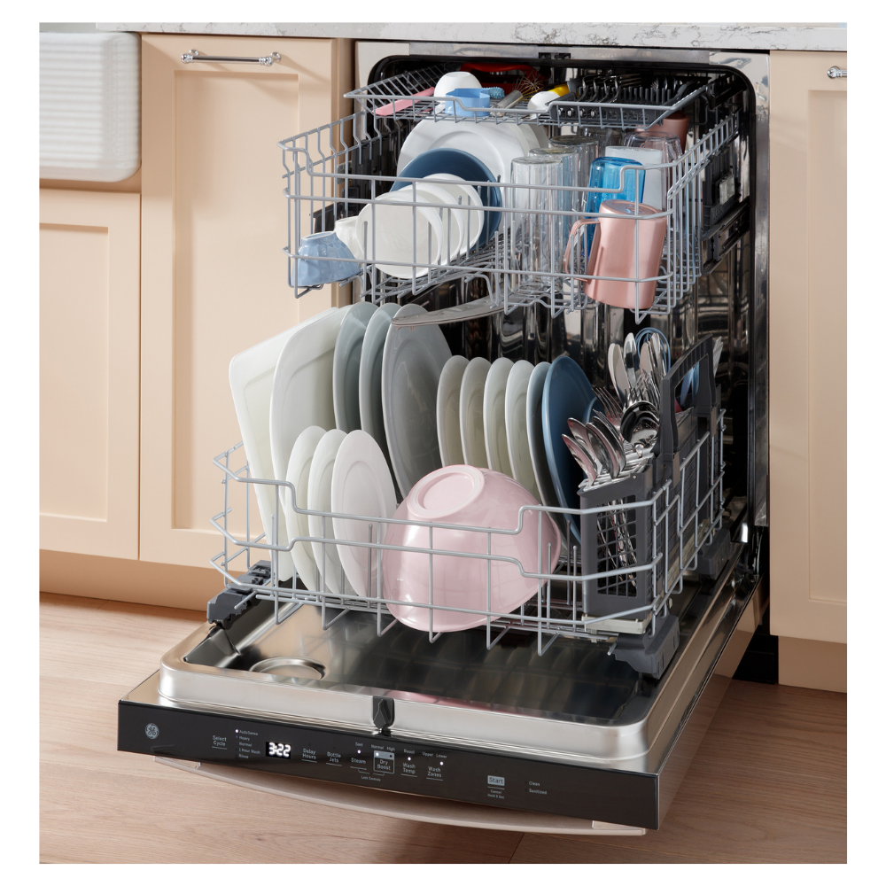 Lave-vaisselle encastré 24″ GE de 45 dB avec cuve haute et 3 paniers (déballé)