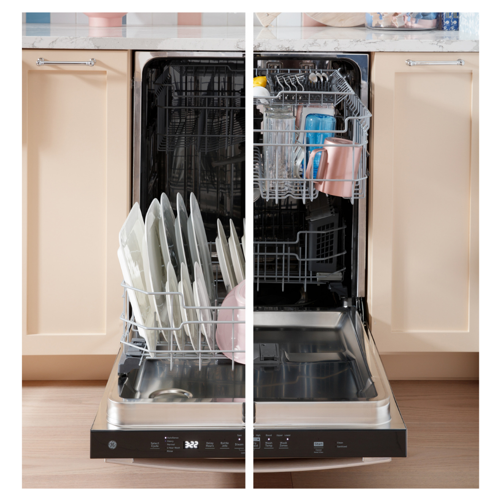 Lave-vaisselle encastré 24″ GE de 45 dB avec cuve haute et 3 paniers (déballé)