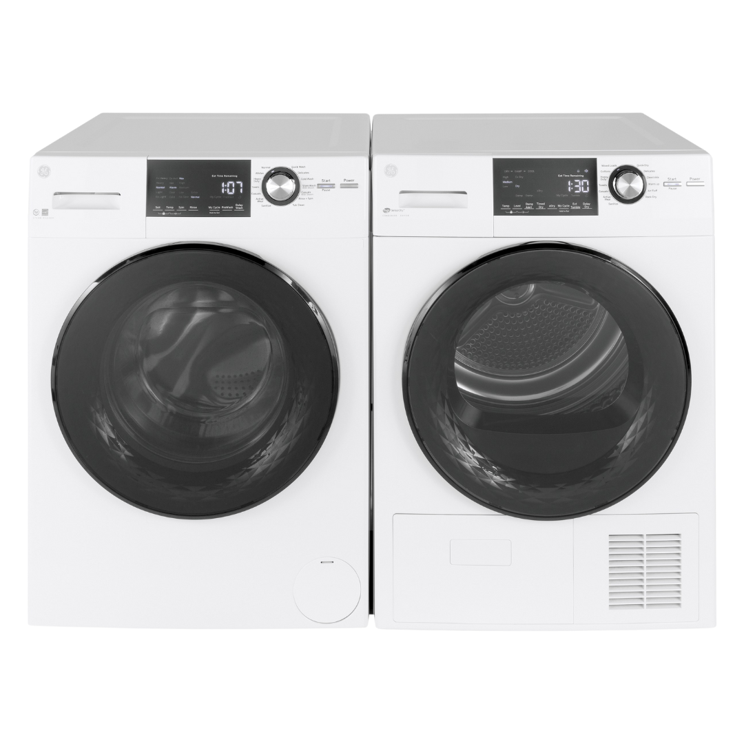 Ensemble laveuse/sécheuse à condensation frontal 24″ GE (déballé)