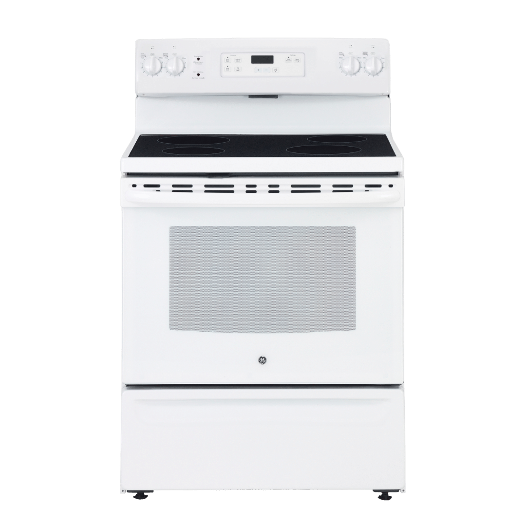 Cuisinière électrique 30″ GE avec four autonettoyant de 5 pi³ blanche (déballée)