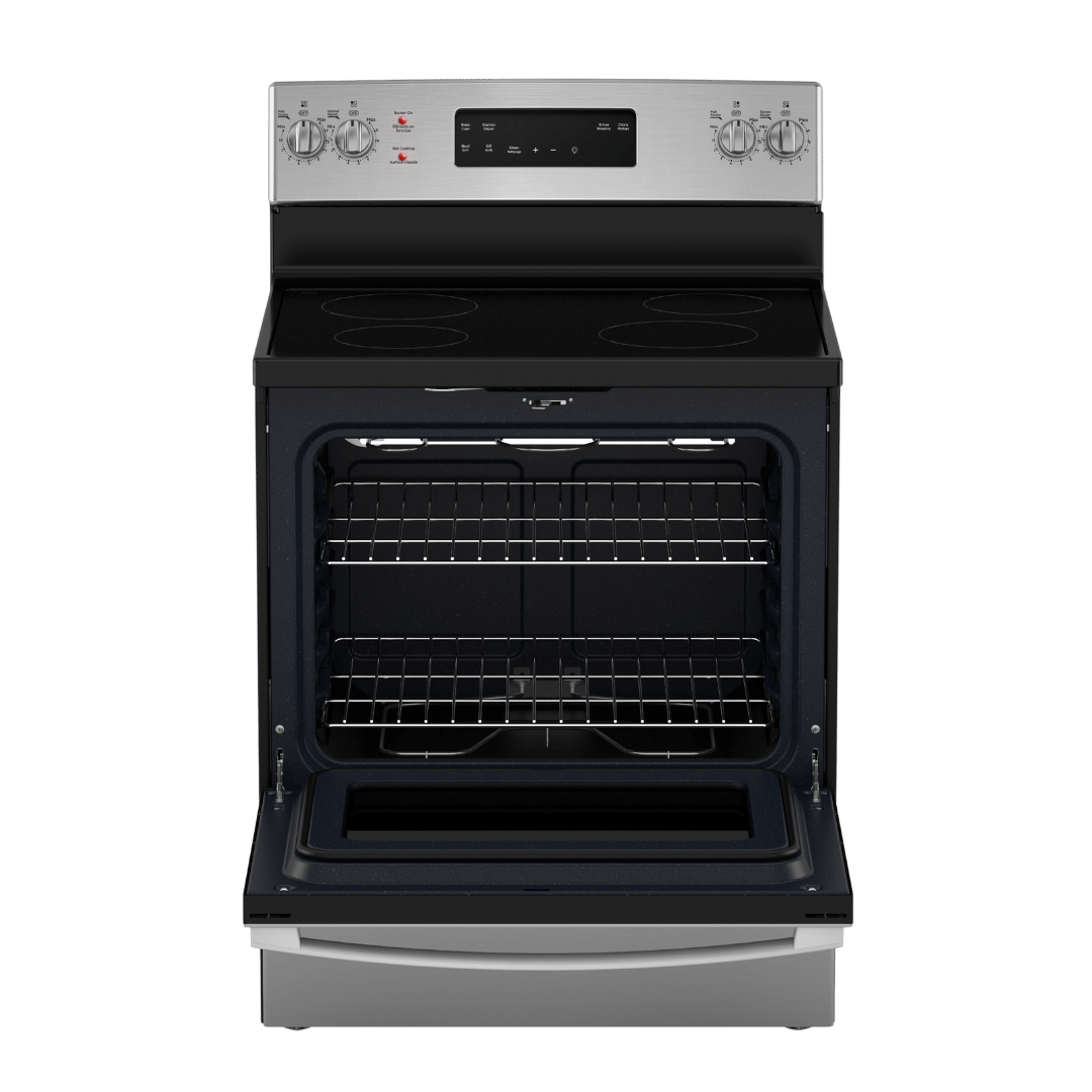 Cuisinière électrique 30″ GE avec four autonettoyant de 5 pi³ inox (déballée)