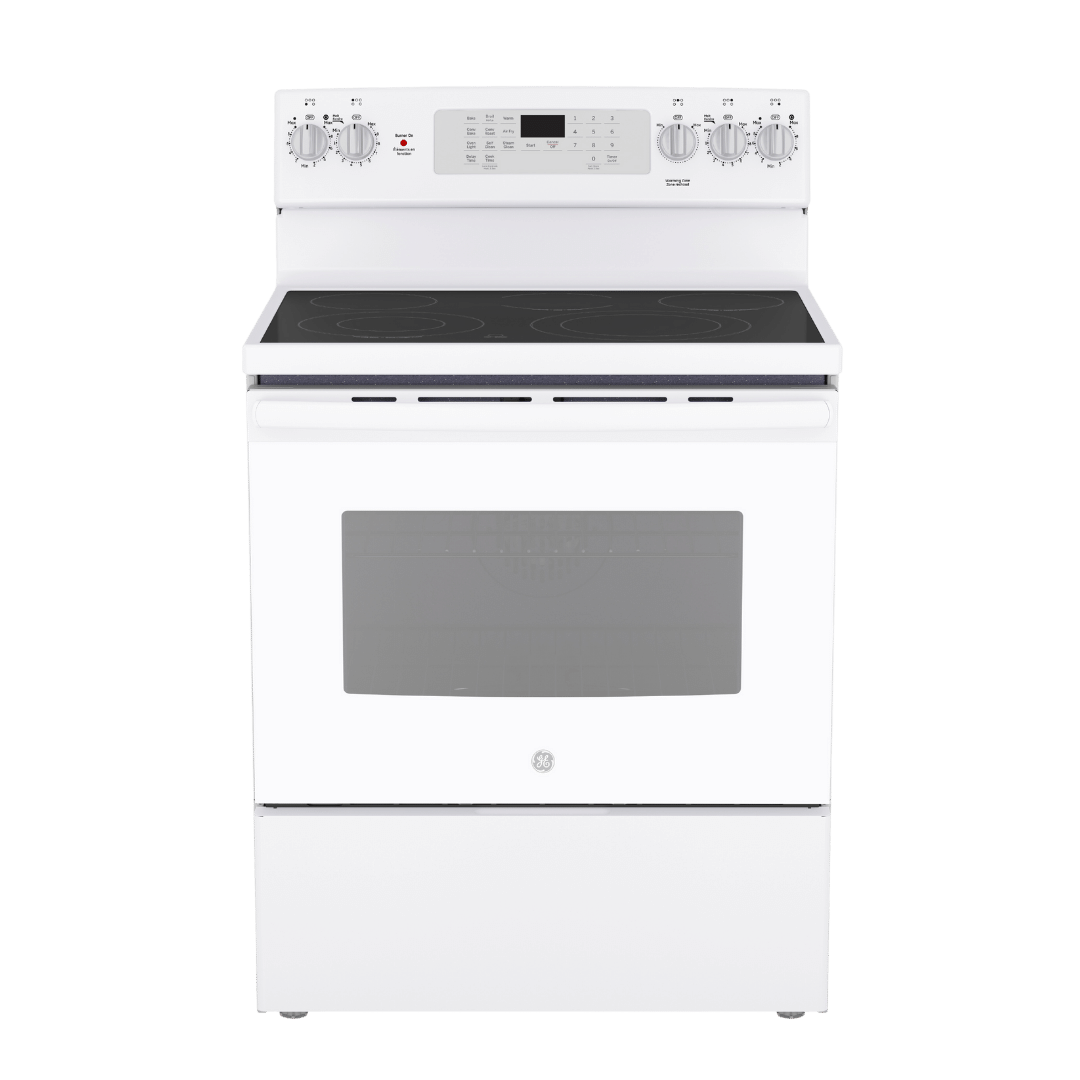 Cuisinière électrique à convection véritable 30″ GE avec four de 5 pi³ blanche (déballée)