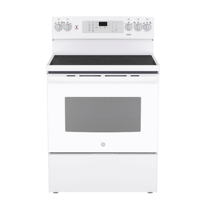 Cuisinière électrique à convection véritable 30″ GE avec four de 5 pi³ blanche (déballée)