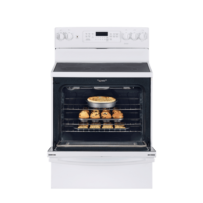 Cuisinière électrique à convection véritable 30″ GE avec four de 5 pi³ blanche (déballée)