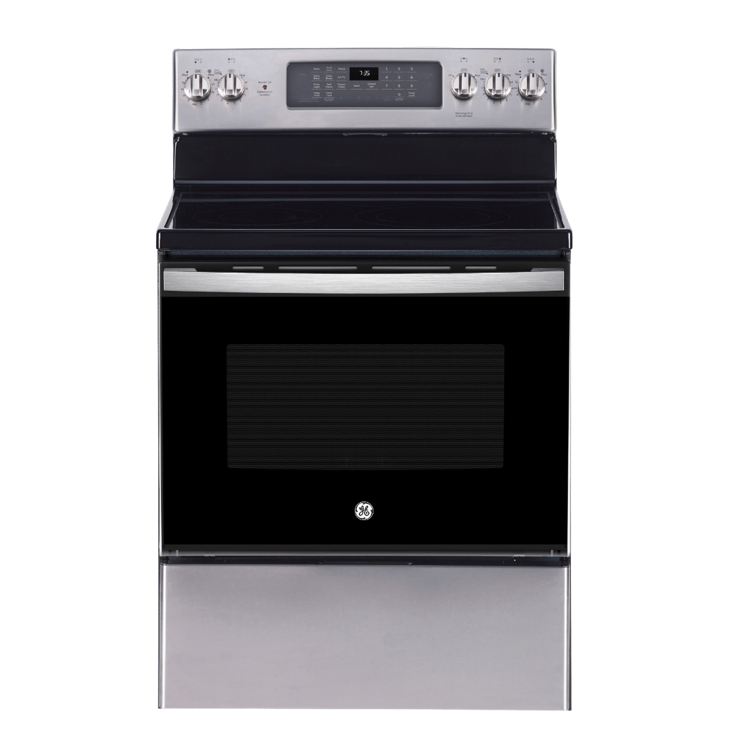 Cuisinière électrique à convection véritable 30″ GE avec four de 5 pi³ acier inoxydable (déballée)