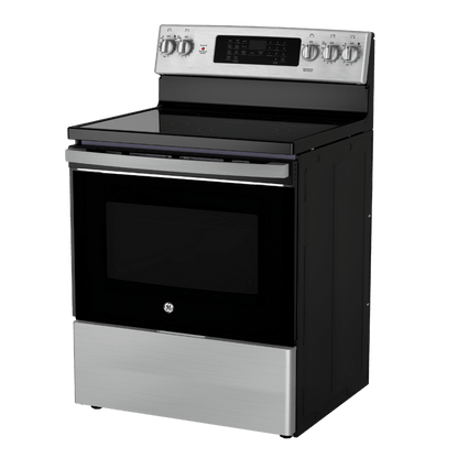 Cuisinière électrique à convection véritable 30″ GE avec four de 5 pi³ acier inoxydable (déballée)