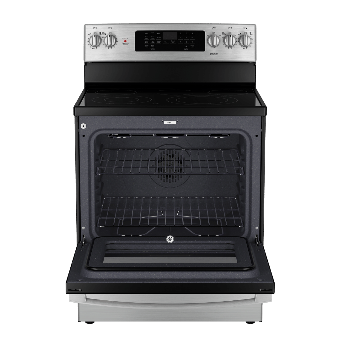 Cuisinière électrique à convection véritable 30″ GE avec four de 5 pi³ acier inoxydable (déballée)