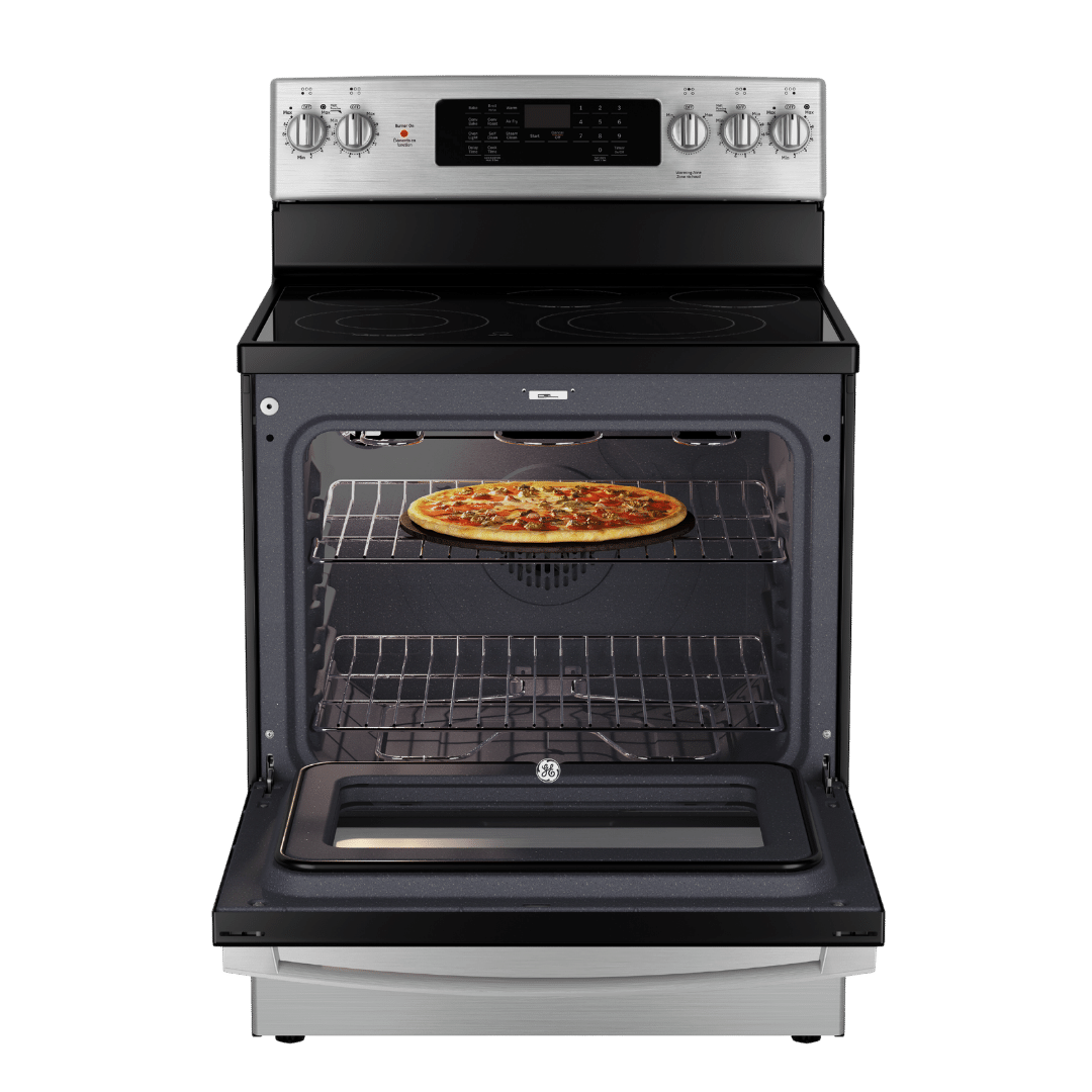 Cuisinière électrique à convection véritable 30″ GE avec four de 5 pi³ acier inoxydable (déballée)