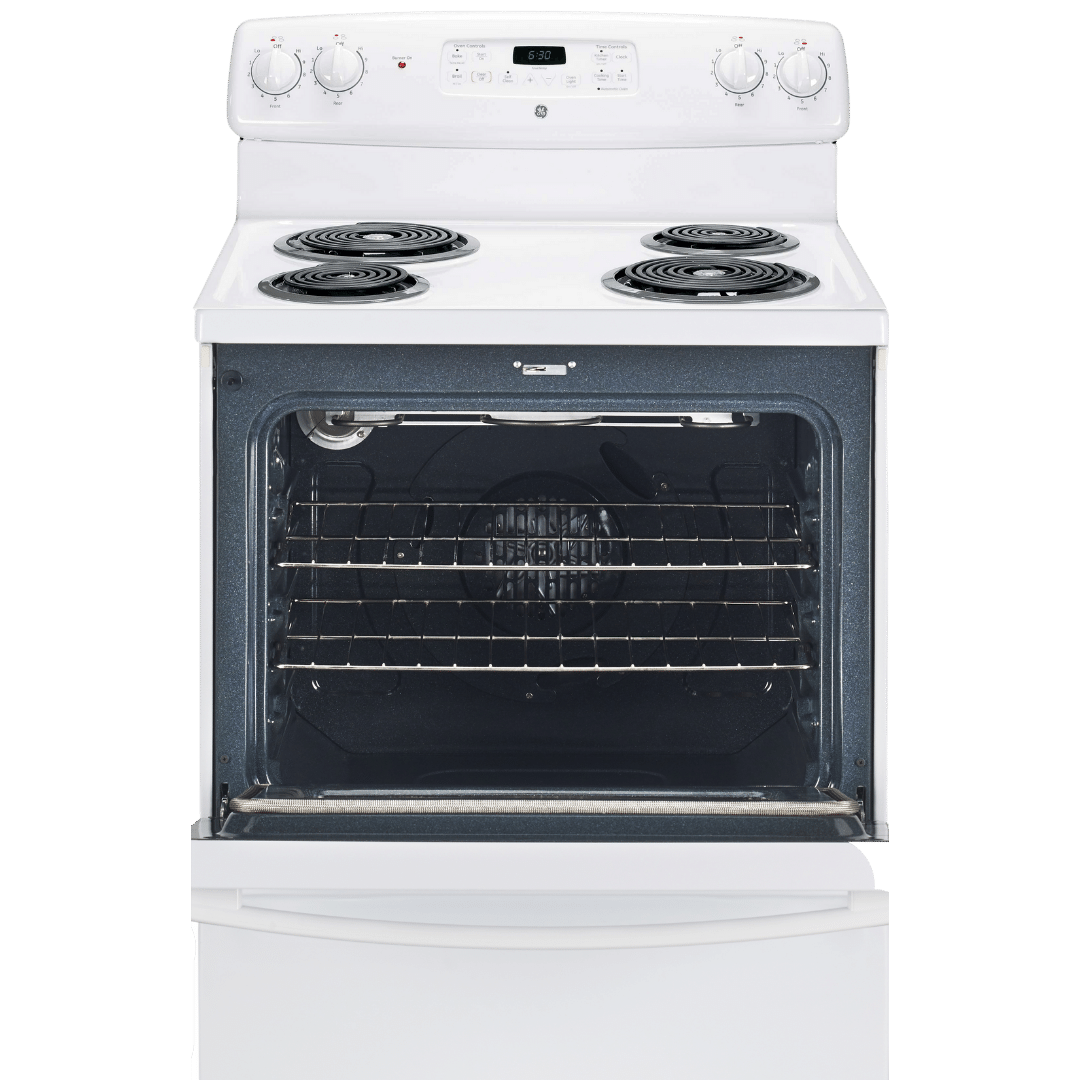 Cuisinière électrique 30″ GE avec four autonettoyant de 5 pi³ blanche (déballée)